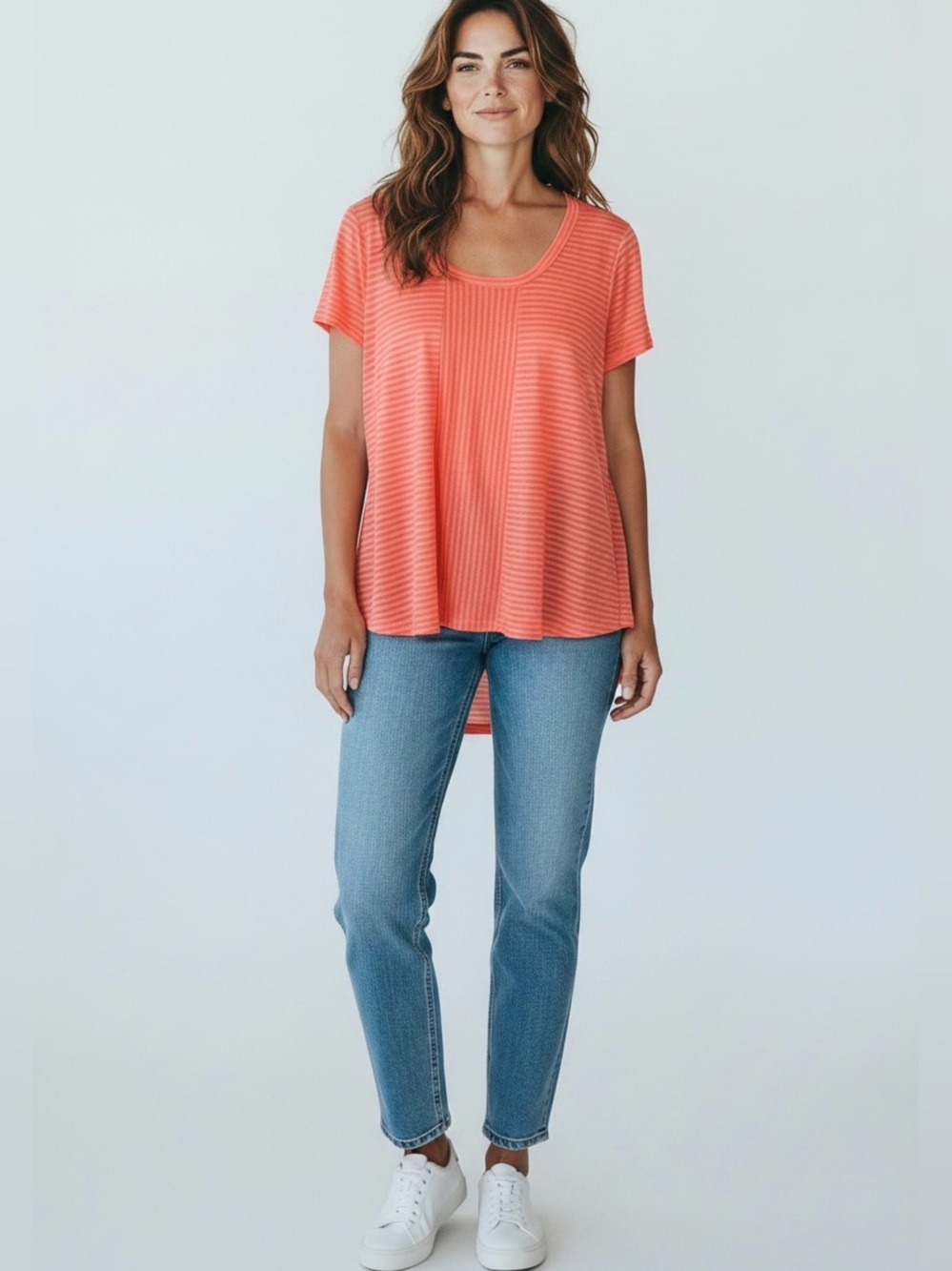Lulu-B Short Sleeve Striped Tunic // Orange // Medium